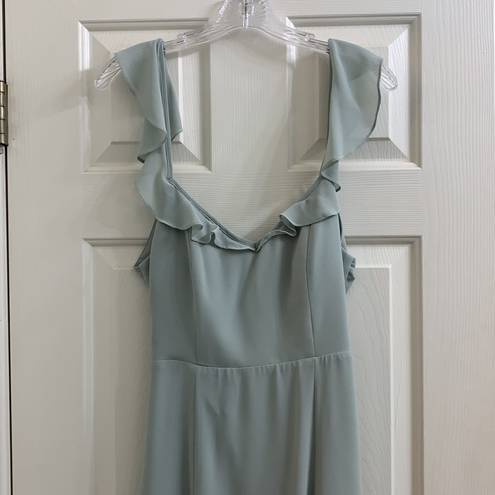 BHLDN  Diana Sage green mint gown ruffle slit med