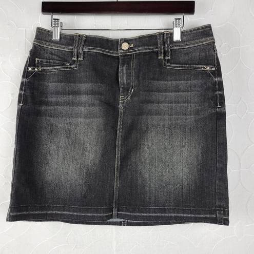 White House | Black Market  Womens Skirt Size 10 Black Denim Mini Faded Button Zip