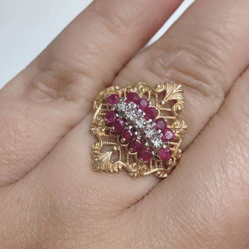 Ruby 10K 10KT Yellow Gold Diamond +  Ring Sz 8