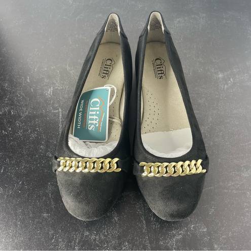 Cliffs  BY WHITE MOUNTAIN Women's Charmed Ballet Flats Black Suedette sz 9W Wide