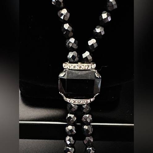 Onyx Vintage Black Hematite  And CZ Lariat Necklace