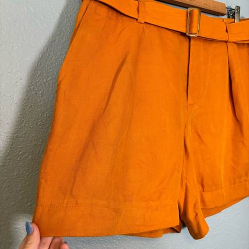 Vince  Women’s Belted Twill Cotton Linen Blend High Waist Shorts Burnt Orange