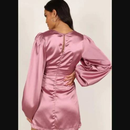 Petal and Pup  Opal Mauve Purple Satin Long Balloon Sleeve Wrap Mini Dress 10