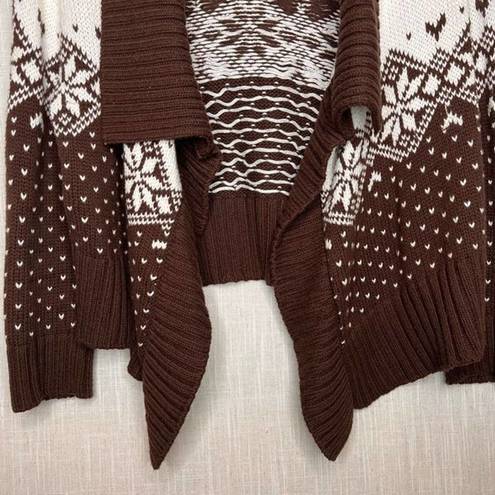 Decree  Small Brown Nordic Style Cardigan Open Front Shawl Collar