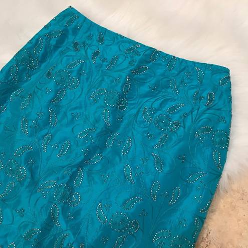 Chetta B  beaded, silk pencil skirt blue size 6