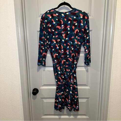 Leota  Teal Multicolor Print V Neck 3/4 Sleeve Aline Dress size 2L(18/20)