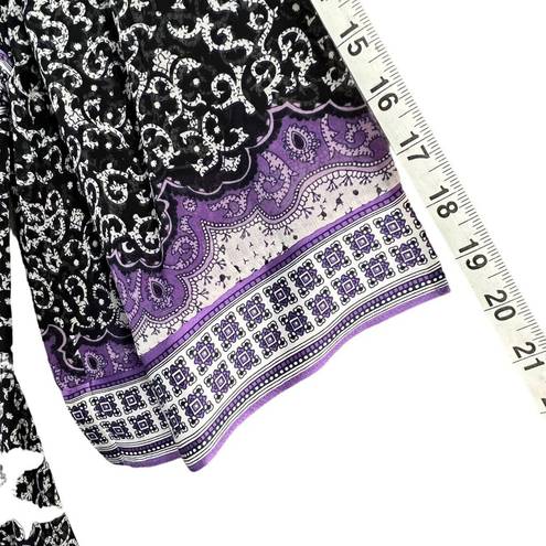 INC  Kimono Dress Womens 14 Purple Black Paisley Silk Chiffon Tie Belt Festival