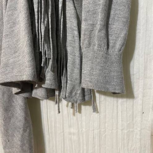 Rebecca Taylor  Grey Open Front Long Sleeve Fringe Draped Cardigan Sweate…