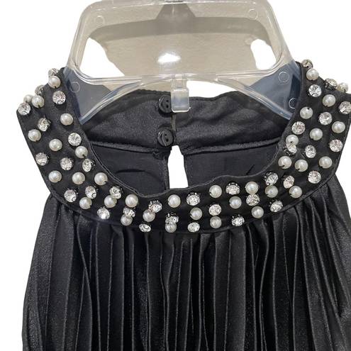 Flying Tomato  Embellished Halter Neck Short Pleated Dress Black Size Medium