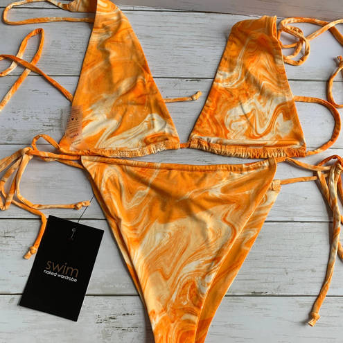 Naked Wardrobe NWT  Bikini Set in Orange Swirl