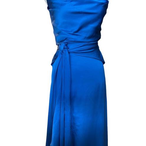 Fame and Partners  The Anita Gown Blue Satin Sleeveless Maxi Formal Gown Size 0