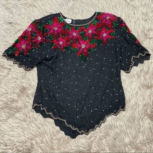 Laurence Kazar  Beaded Sequin Poinsettia Blouse large