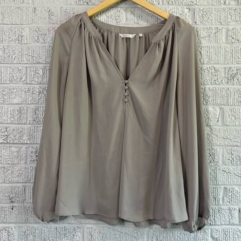 Zoa Silky Grey Blouse Small Business Casual Classy V-Neck Women’s Ladies Shirt 