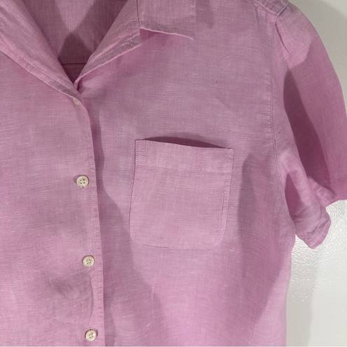 Emma James  Sport Women’s Linen Button Down Short Sleeve Shirt Pastel Pink Large