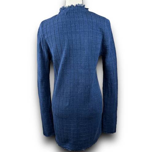 CAbi Duchess Longline Cardigan Sweater Blue Multicolor Flecks Frayed Edge Medium