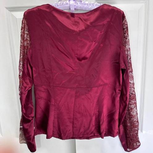 Lafayette 148 Vintage  - Size 8 - Red 100% Silk + Lace Blouse - gorgeous!