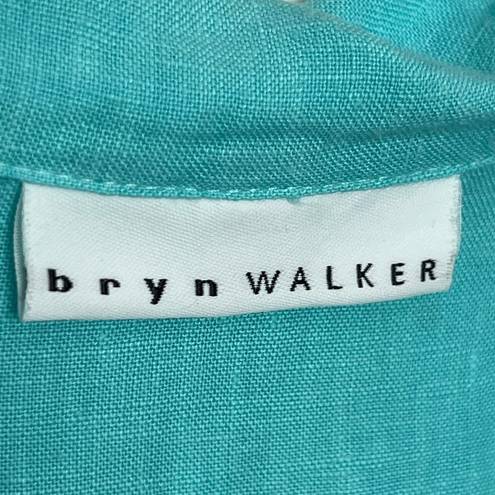 Bryn Walker  Lagenlook 100% Linen Aqua Blue Button Up Blouse | Small