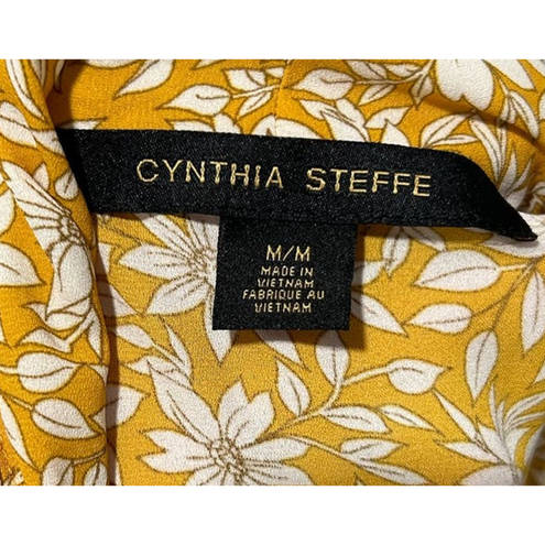 Cynthia Steffe  Blouse Womens Size M Yellow Floral Sleeveless Scarf Tie Neck Bow