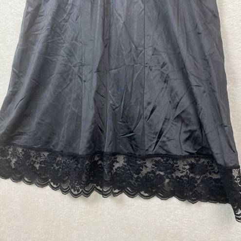 JC Penny Vintage  Fantasia Nightgown Black Satin Lace Trim Size 36 (M) Union Made