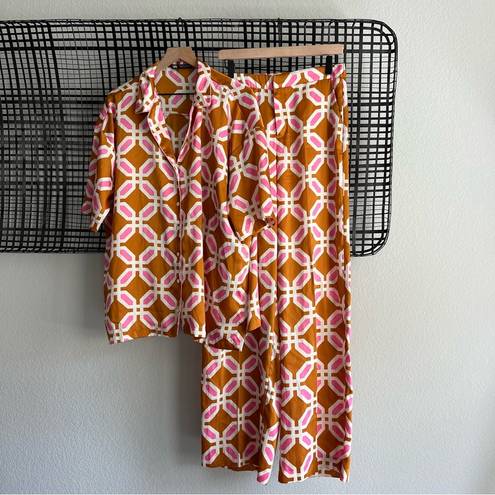 ZARA pajama style satin geometric set