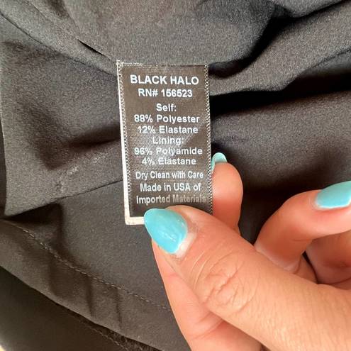 Black Halo  Black Sheath Puff Ruched ¾ Sleeve V-Neck Dress size 16 Professional