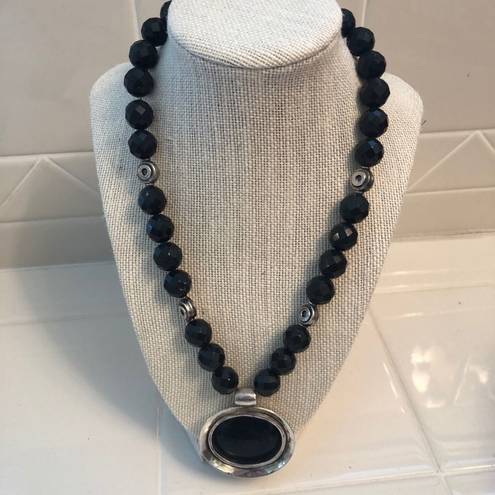 Onyx Black   pendant silver necklace