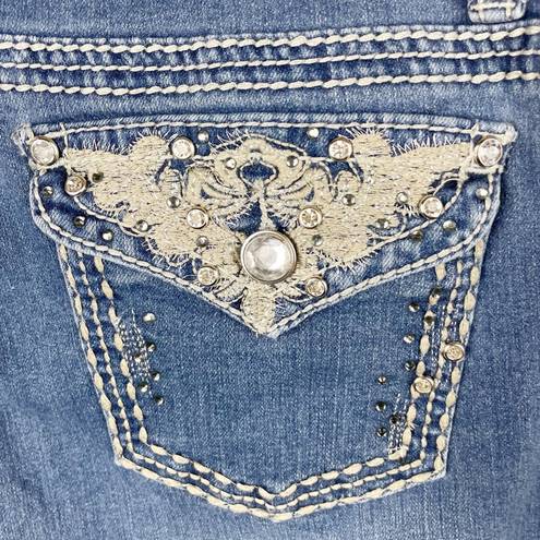 Earl Jean  Straight Leg Embellished Embroidered Rhinestone Pocket Jeans Size 10