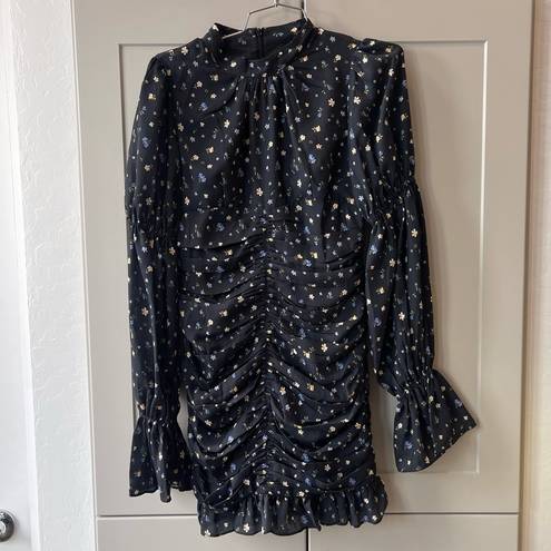 Kimberly J.ING Womens  Black Floral Longsleeve Mini Cottage Boho Dress XS NWT