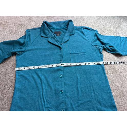 Covington  Womens MediumTeal  Button Up Top Only Pajamas Collar Sleepwear #B1