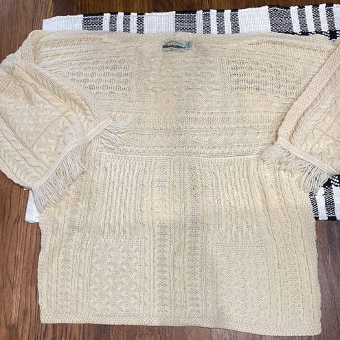 Aran Crafts 100% Merino Wool Cardigan Poncho Sweater Fringe Made In Ireland Size M