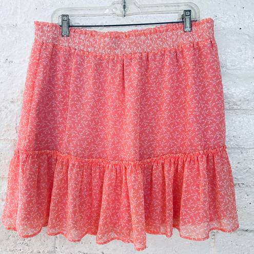 The Loft  Peach Ruffle Floral Lined Short Skirt New Women's Size L Has No Tag