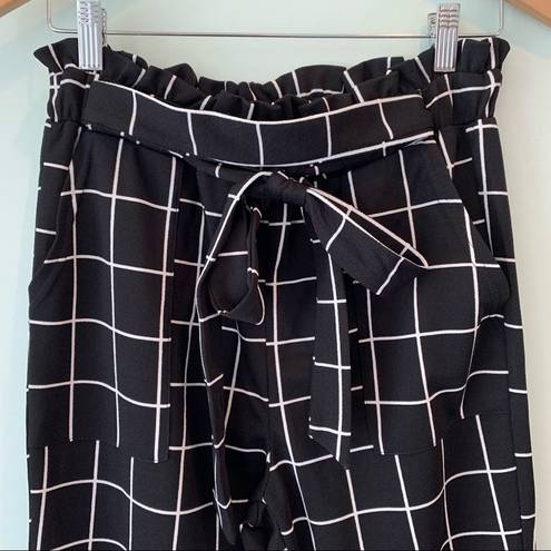 Zaful NWT Stretch Window Pane Print Tapered Slim Ruffle Waist Pants M/6 NEW