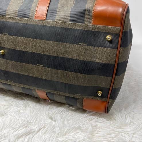 Fendi Vintage  Huge Pequin Stripe & Cognac Leather Duffel/Weekender Bag