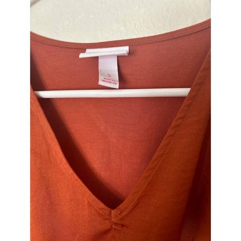 Isabel Maternity Women Small Orange Blouse V-Neck Buttons Stretch Relaxed Fit