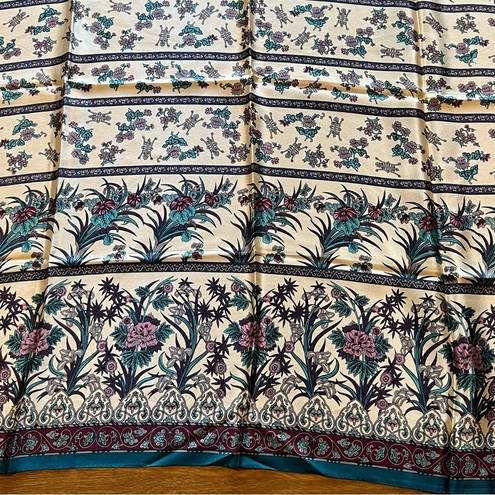 Oscar de la Renta  Vintage Silk Scarf Floral Abstract Accents Square Blue Gray