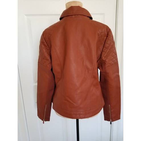 Krass&co Boundless North North&. Womens Faux Leather Moto Jacket Cognac Brown Size M