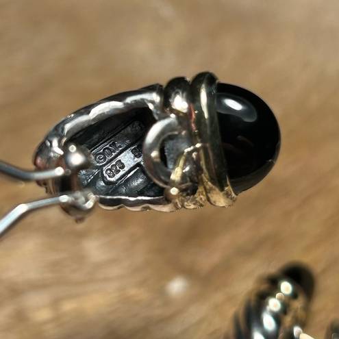 David Yurman  Black Onyx Sterling Silver & 14K Gold Cable Shrimp Post Earrings