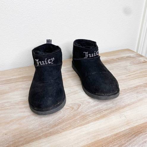 Juicy Couture  black rhimestone jewel ankle furry booties size 7