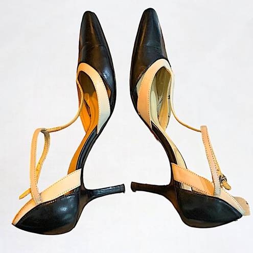 Loft Ann Taylor  T-Strap Pointed Toe black and beige Heels Size 7