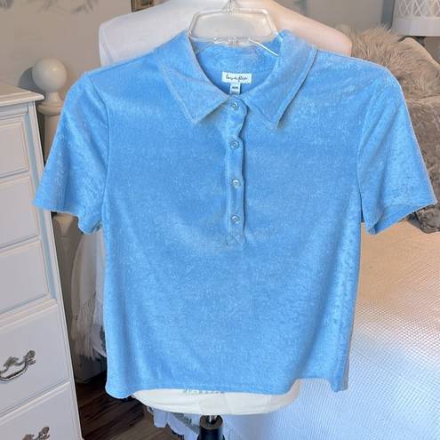 Polo Baby Blue Terry Top Button  Short Sleeve Crop Womens Small NEW