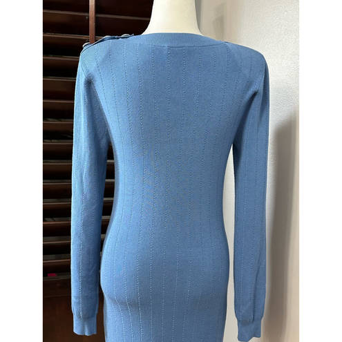 L'Agence  Womens Sweater Dress Blue Stretch Jewel Neck Long Sleeve Ribbed S New