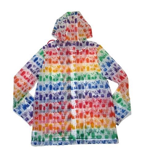 Disney NWT  Parks Hooded Rain Jacket in Clear Rainbow Treats Castle Zip Coat M