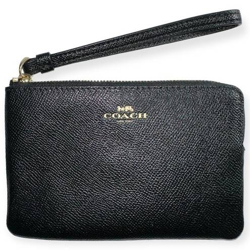 Coach  Black Pebbled Leather Small Corner Zip Wallet Wristlet