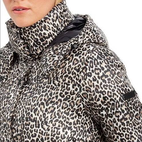 BCBGeneration  Leopard-Print Hooded Puffer Coat NEW