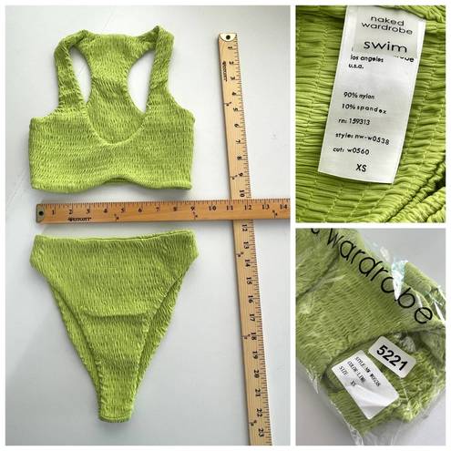 Naked Wardrobe  Swim Lime Smocked 2 Pc Bikini NEW Womens Sz XS Style NW-W0538