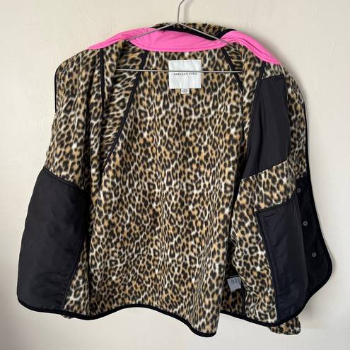 American Eagle  Outfitters Leopard Print Neon Pink Fleece Bomber Jacket Size M