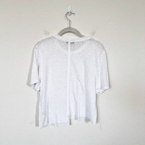 The Range [] White Linen Blend Crew Neck Asymmetrical Hem Cut Off T-Shirt Large