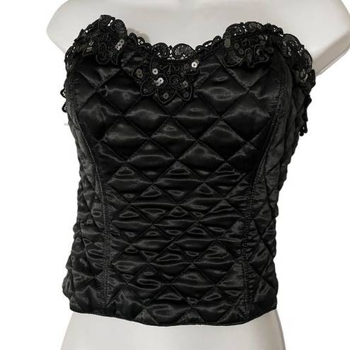  Vintage 90s Natori Quilted Sequins Black Corset Bustier Size Medium Rare