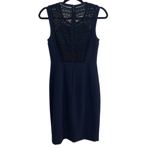 Rebecca Taylor Navy Sheath Dress With Black Lace Inset