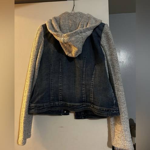 INC  Denim Jean Jacket with sweater sleeves and removable hoodie.